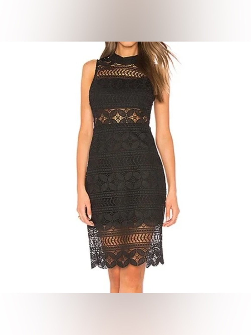 J.O.A. Black sleeveless lace dress with mock neck